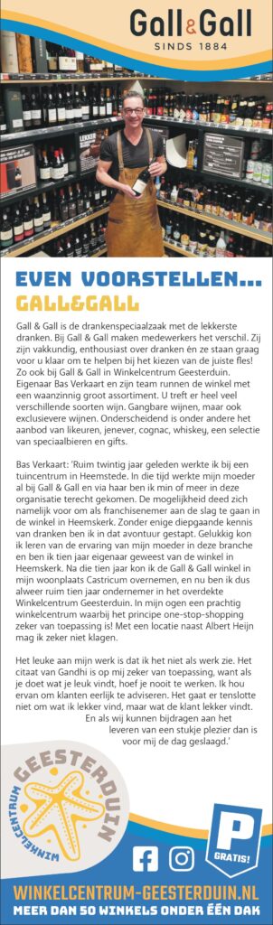 Winkelcentrum Geesterduin - ondernemer van de week - Gall en Gall advertentie